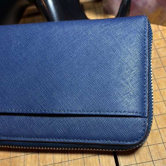 kate spade Safiano Leather Wallet Navy Dark Blue Zip Around 8”Lx4.25”Hx1”H - Picture 7 of 17